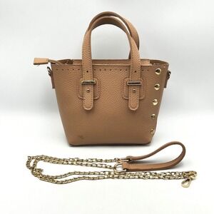 Satchel Handbag Tan Women Small Studded 52" Chain Strap Crossbody 8 x 3.5 x 6.5"